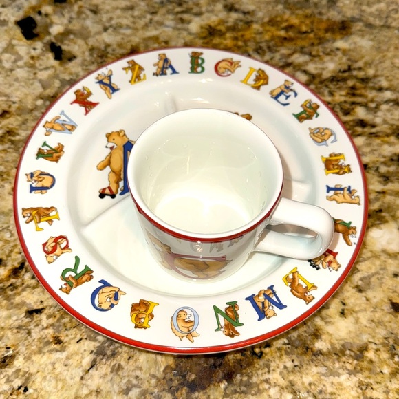 Vintage TIFFANY & CO ALPHABET BEARS Divided Plate & Cup Set Japan Never Used - Picture 8 of 13